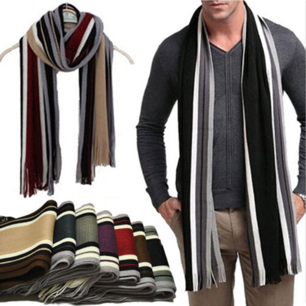 Wool Scarf Men - Kaszmirowy męski szalik w paski Moda