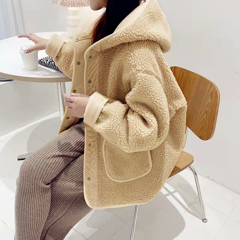 Wool Coat Peacoat - Damska kurtka z imitacji wełny jagnięcej,
