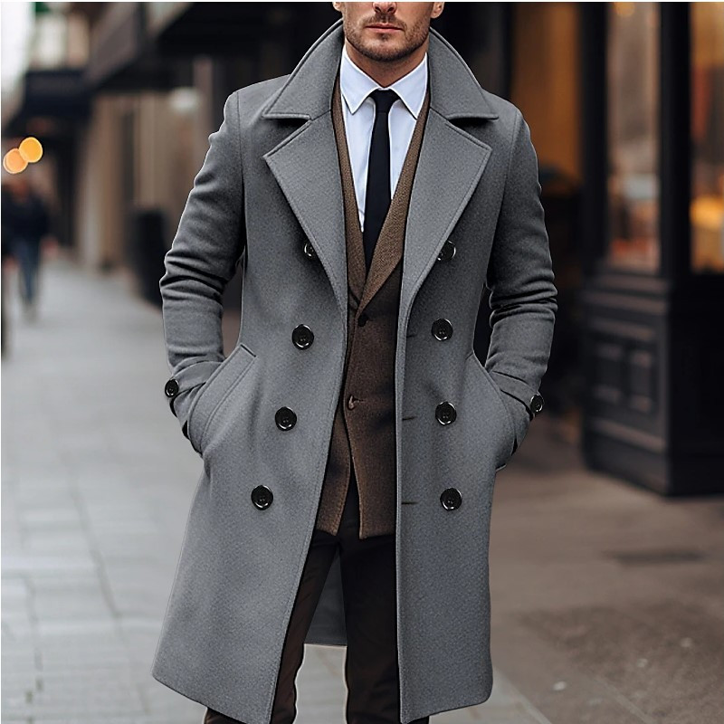 Wool Coat Peacoat - Jesienno-zimowe męskie wełniane płaszcze Business Casual
